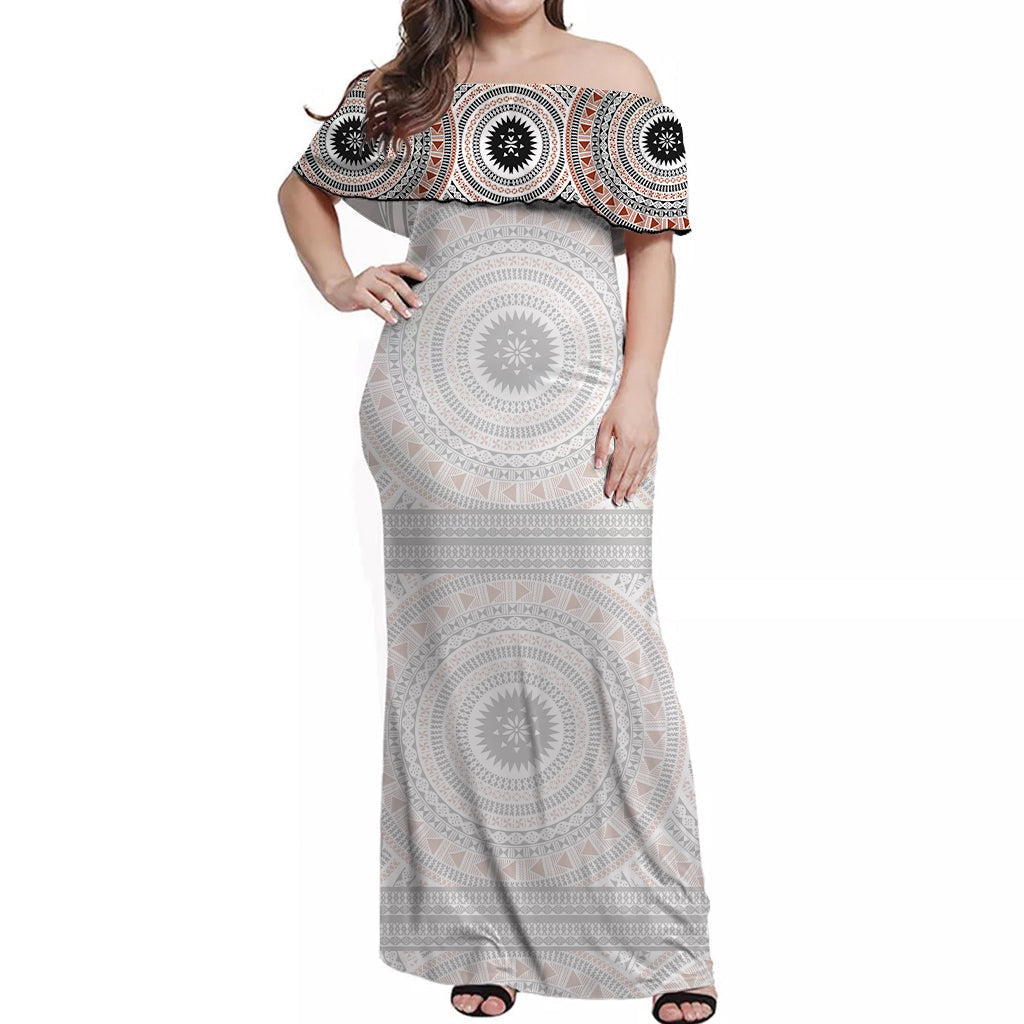 Fiji Tapa Off Shoulder Long Dress Simple Fijian Masi Ver.02