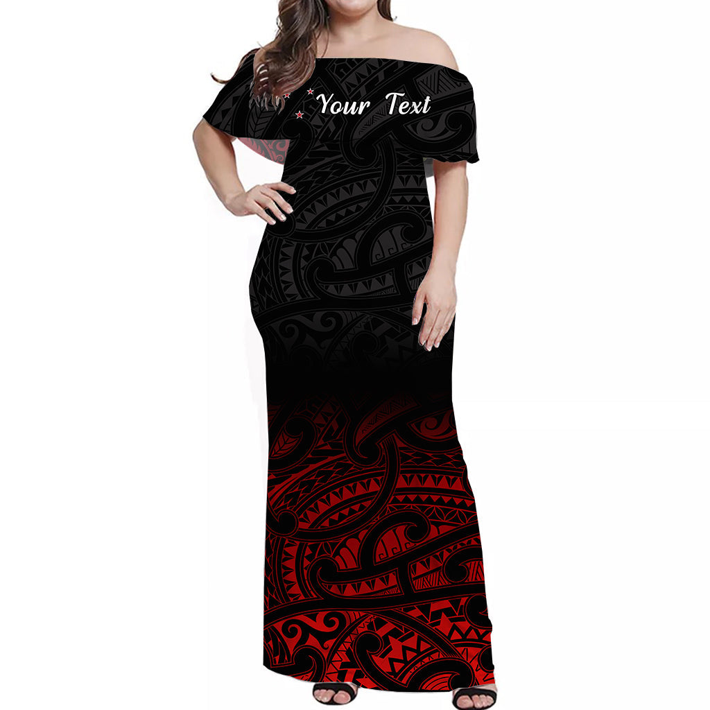Custom Personalised New Zealand Off Shoulder Long Dress Maori Pattern Red