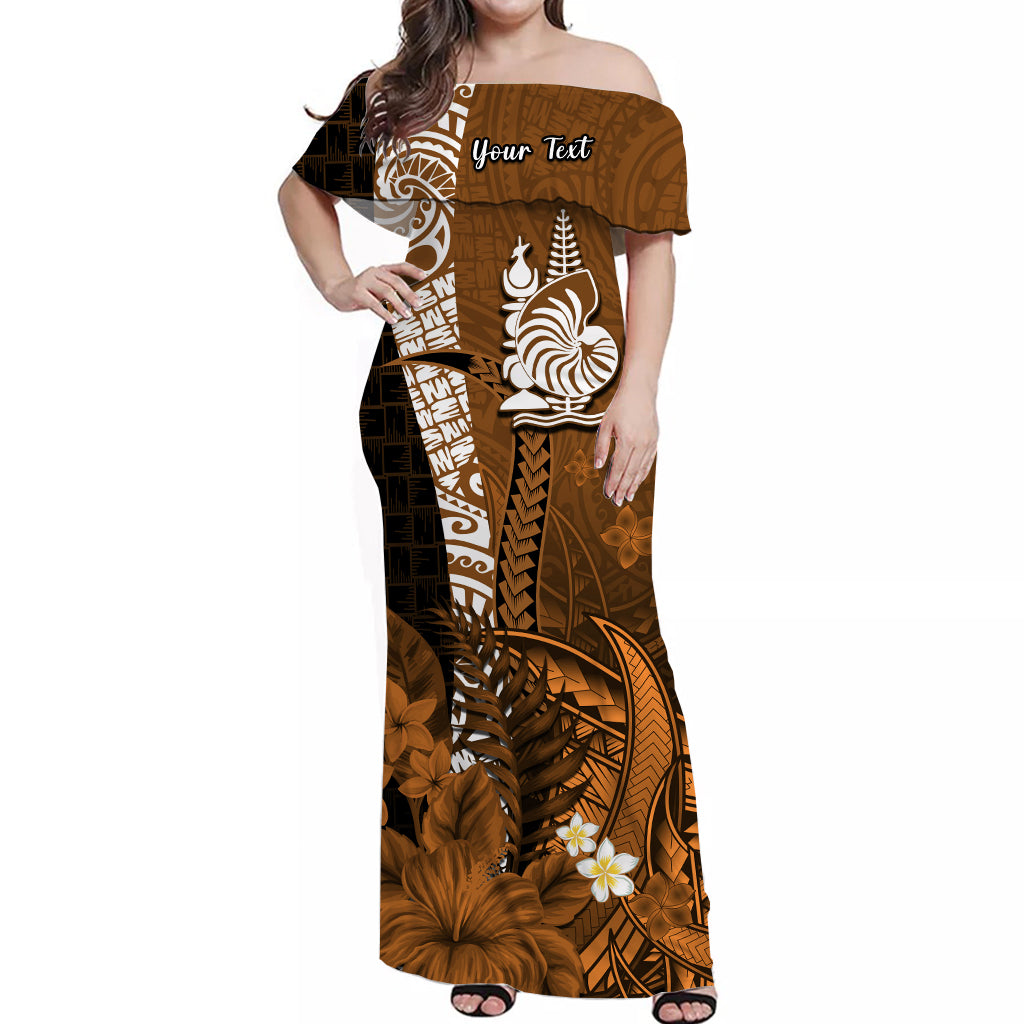 (Custom Personalised) Matching Outfits For Couples New Caledonia Combo Dress and Hawaiian Shirt Nautilus Gold Polynesian Hibiscus