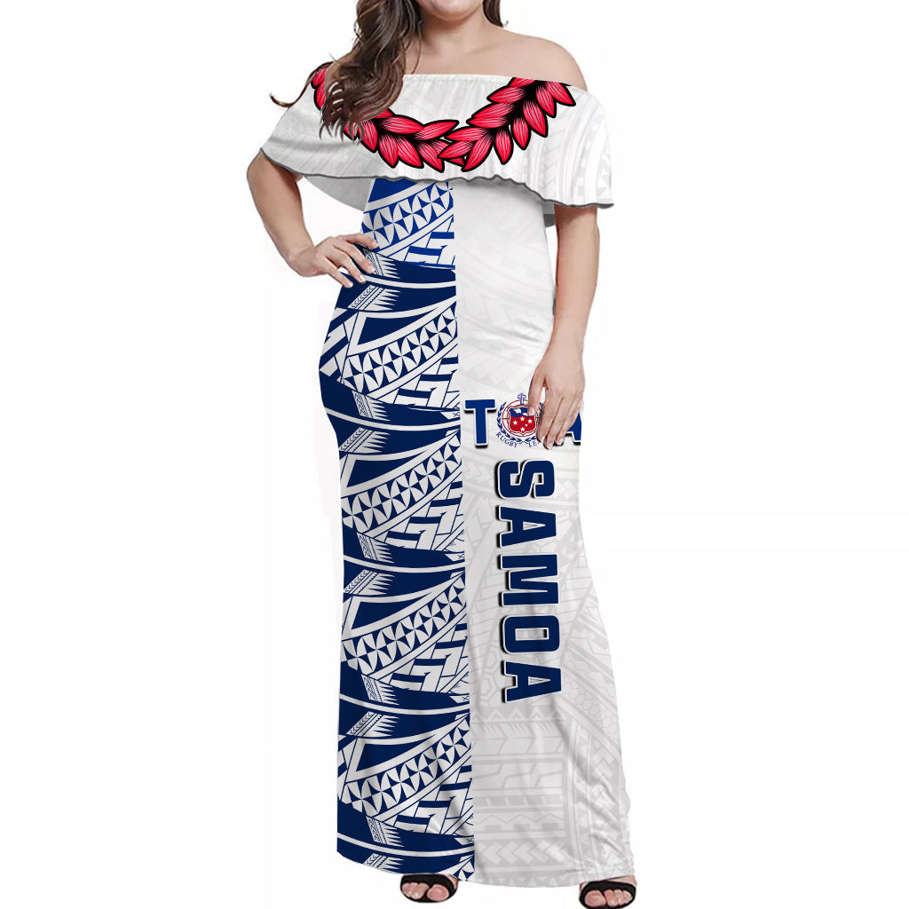 Matching Outfits For Couples Toa Samoa Rugby Combo Dress and Hawaiian Shirt Siamupini Ula Fala White