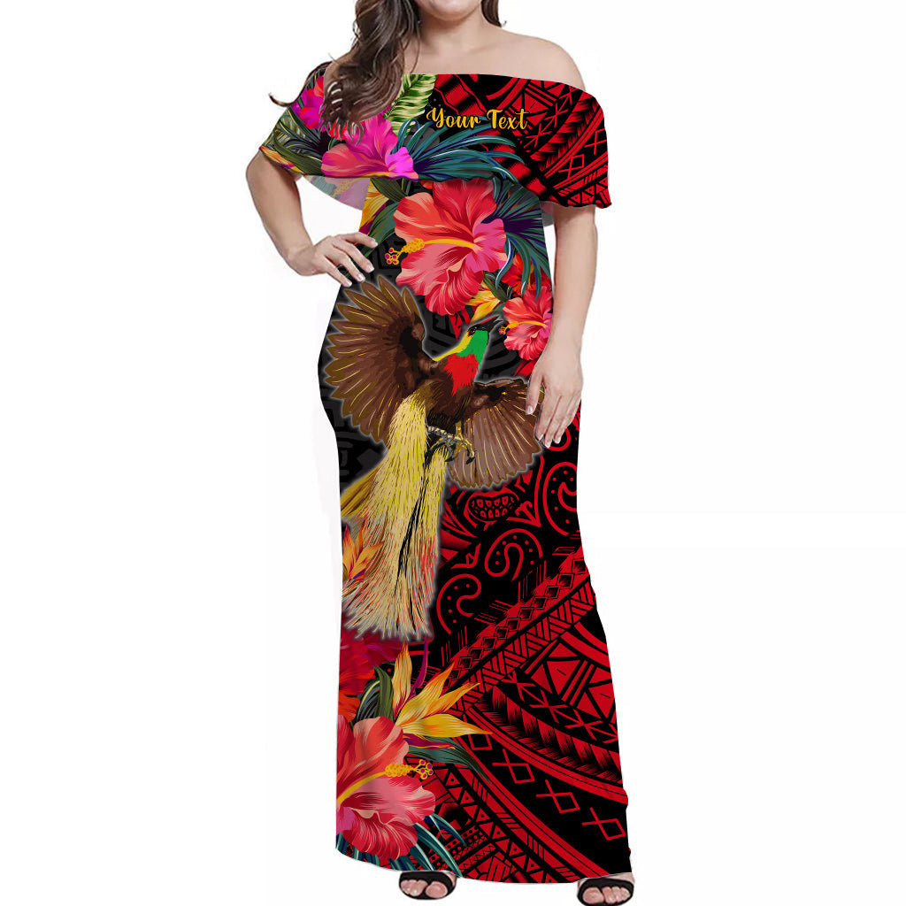 Custom Personalised Papua New Guinea Off Shoulder Long Dress Bird of Paradise Ver.01