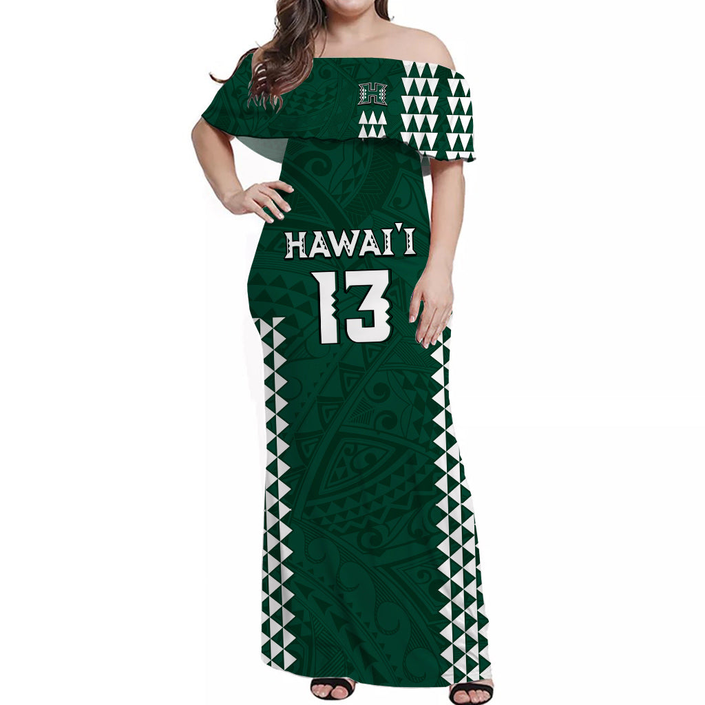 Hawaii Football Off Shoulder Long Dress Kakau Warrior Be Stronger