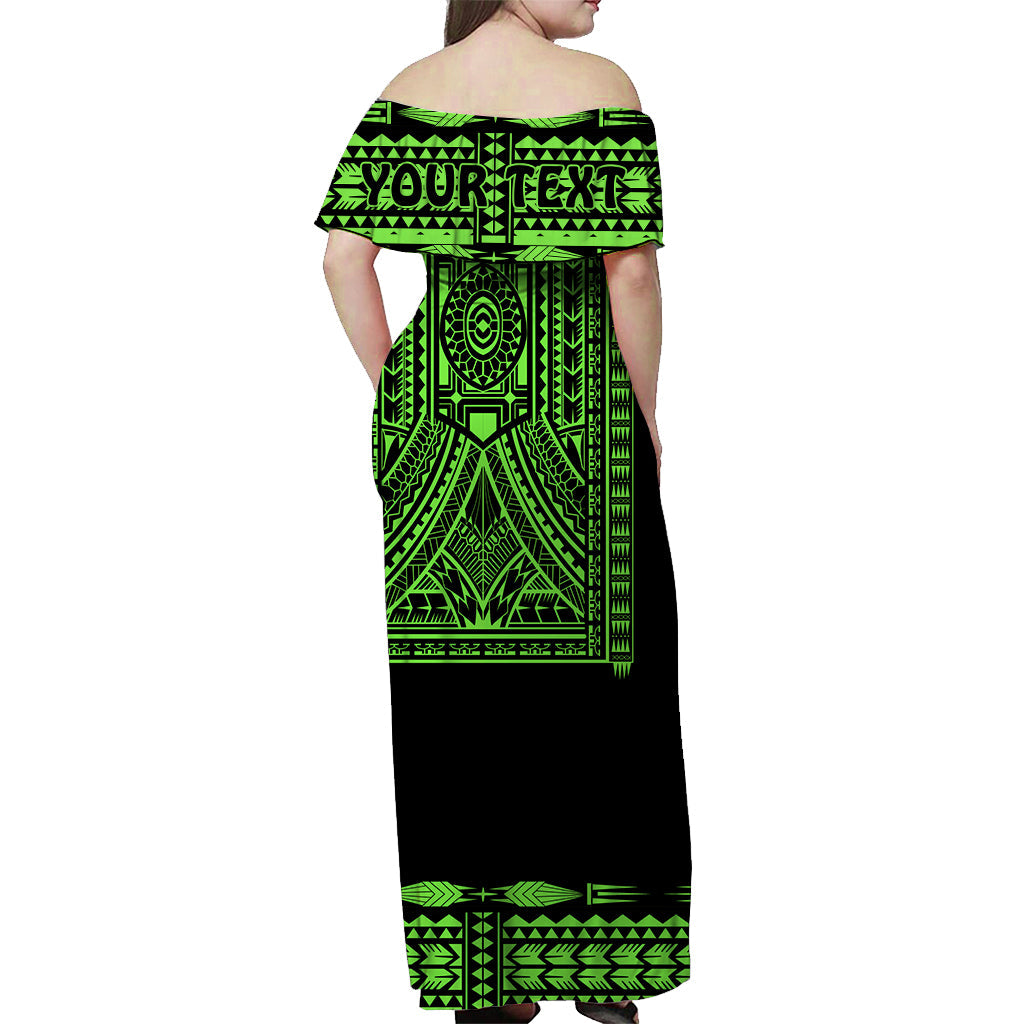 Custom Personalised Polynesian Off Shoulder Long Dress Dashiki With Polynesian Tattoo Royal Green Version