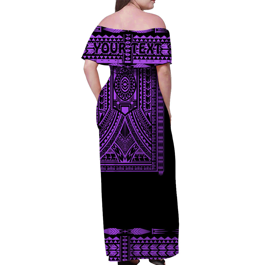 Custom Personalised Polynesian Off Shoulder Long Dress Dashiki With Polynesian Tattoo Royal Purple Version