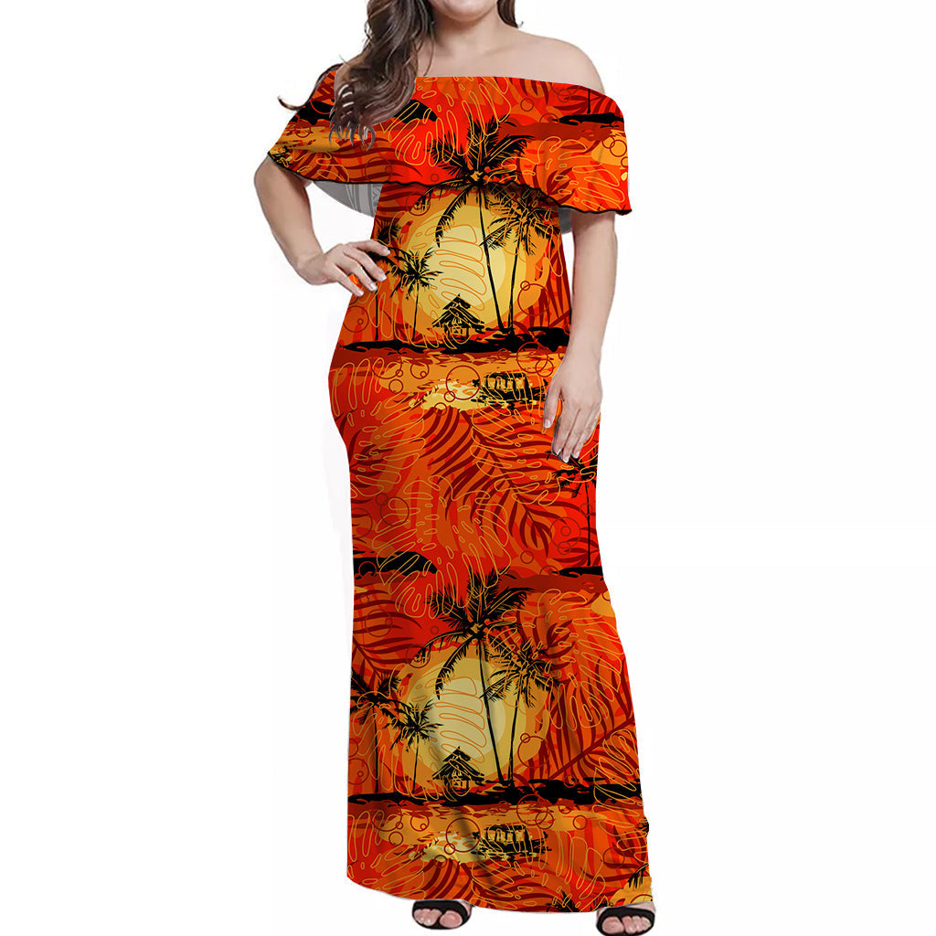 Hawaii Polynesian Off Shoulder Long Dress Beautiful Sunshine