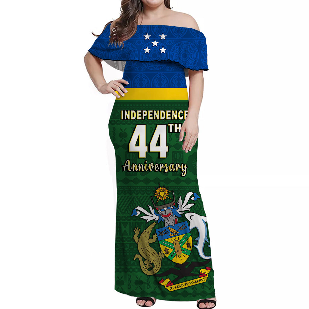 Solomon Islands National Day Off Shoulder Long Dress Independence Day Tapa Pattern