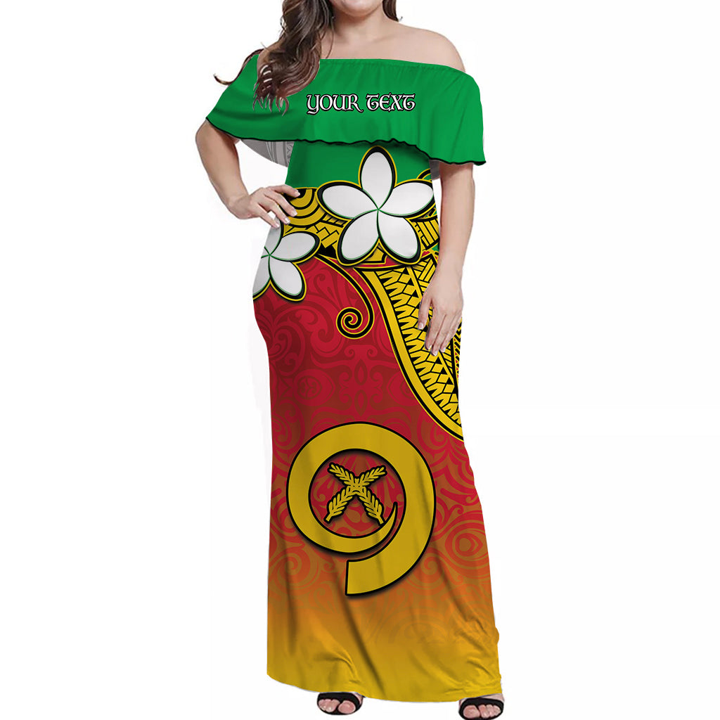 Vanuatu Novelty Off Shoulder Long Dress Frangipani Tropical Spa Flower
