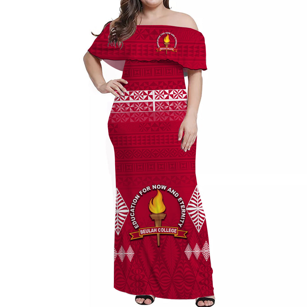 Beulah College Off Shoulder Long Dress Ngatu Pattern Tonga