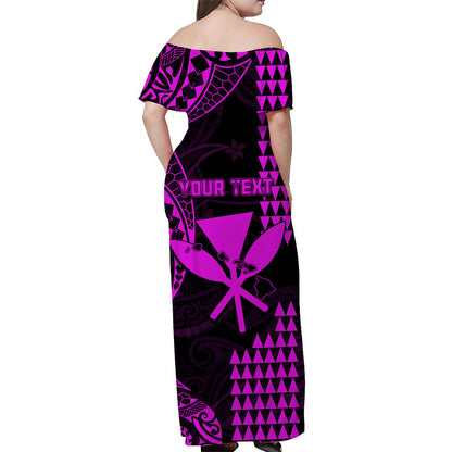 Custom Personalised Hawaii Day Kakau Off Shoulder Long Dress Proud To Be Hawaiian Purple King Kamehameha and Kanaka Maoli