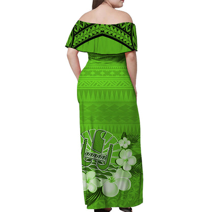 French Polynesia Off Shoulder Long Dress Happy Internal Autonomy Day Special Green Version