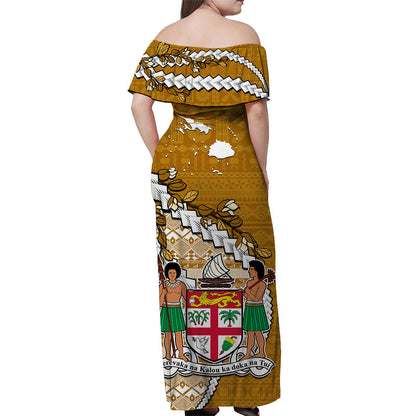 Fiji Off Shoulder Long Dress Fijian Drua Mix Tagimaucia Flower Orange Style