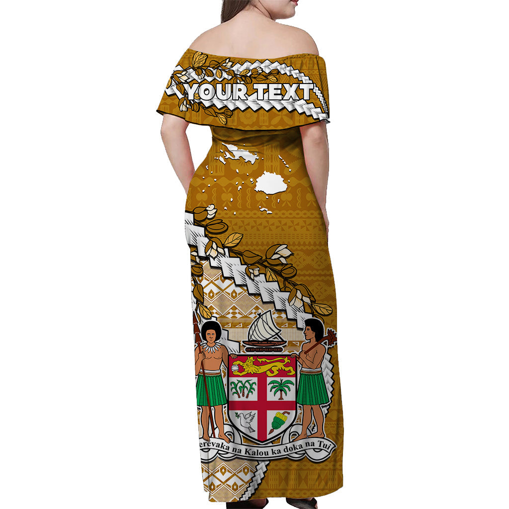 Custom Personalised Fiji Off Shoulder Long Dress Fijian Drua Mix Tagimaucia Flower Orange Style