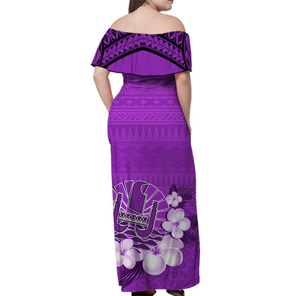 French Polynesia Off Shoulder Long Dress Happy Internal Autonomy Day Special Purple Version