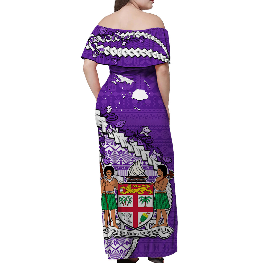Fiji Off Shoulder Long Dress Fijian Drua Mix Tagimaucia Flower Purple Style