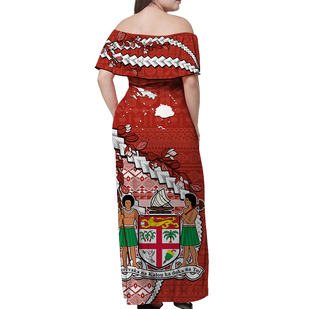 Fiji Off Shoulder Long Dress Fijian Drua Mix Tagimaucia Flower Red Style