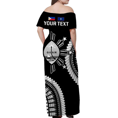Custom Personalised Guam and Philippines Off Shoulder Long Dress Guaman Filipinas Together Black