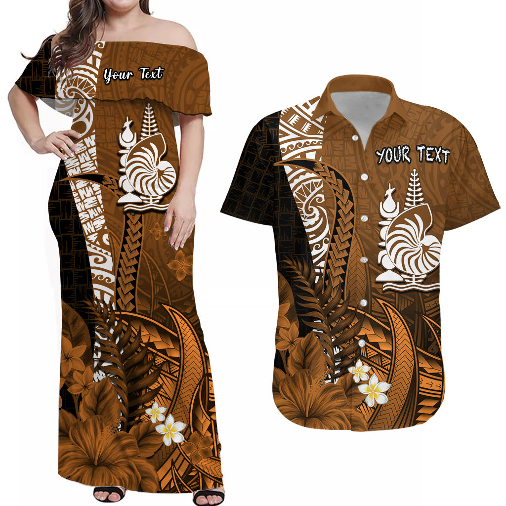 (Custom Personalised) Matching Outfits For Couples New Caledonia Combo Dress and Hawaiian Shirt Nautilus Gold Polynesian Hibiscus