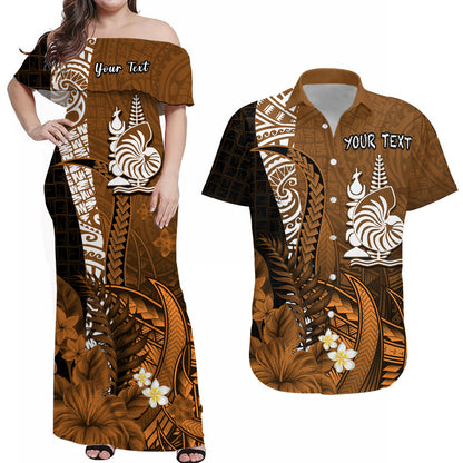 (Custom Personalised) Matching Outfits For Couples New Caledonia Combo Dress and Hawaiian Shirt Nautilus Gold Polynesian Hibiscus