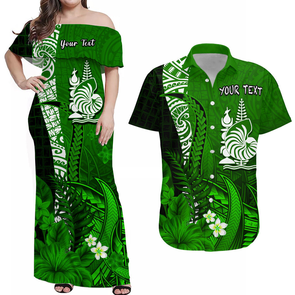 (Custom Personalised) Matching Outfits For Couples New Caledonia Combo Dress and Hawaiian Shirt Nautilus Green Polynesian Hibiscus