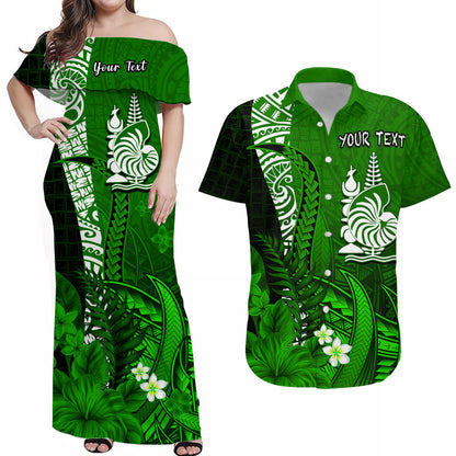 (Custom Personalised) Matching Outfits For Couples New Caledonia Combo Dress and Hawaiian Shirt Nautilus Green Polynesian Hibiscus