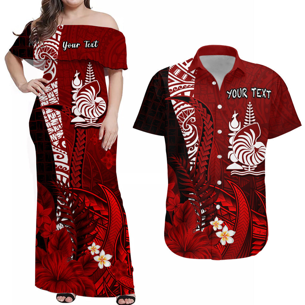 (Custom Personalised) Matching Outfits For Couples New Caledonia Combo Dress and Hawaiian Shirt Nautilus Red Polynesian Hibiscus