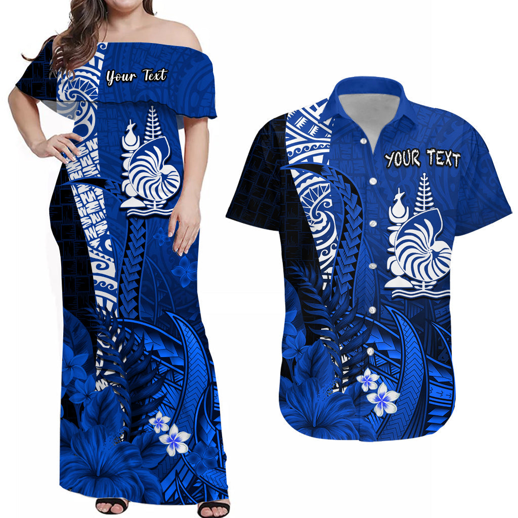 (Custom Personalised) Matching Outfits For Couples New Caledonia Combo Dress and Hawaiian Shirt Nautilus Blue Polynesian Hibiscus