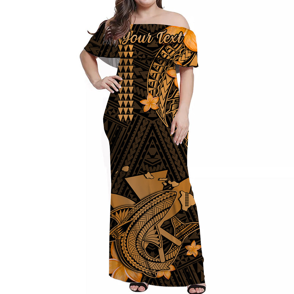 Custom Personalised Hawaii Off Shoulder Long Dress Kakau Kanaka Maoli Combine Polynesian Shark Ver.01