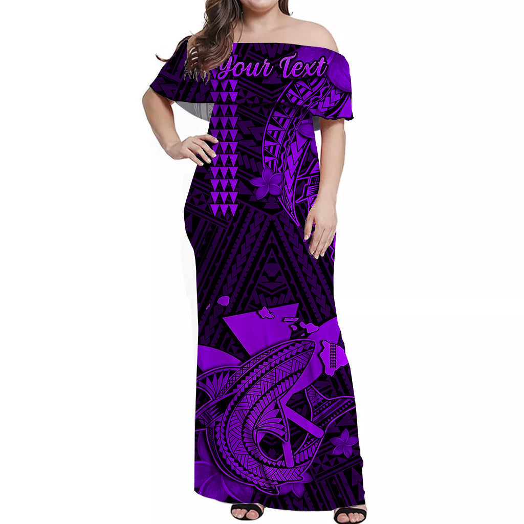 Custom Personalised Hawaii Off Shoulder Long Dress Kakau Kanaka Maoli Combine Polynesian Shark Ver.05