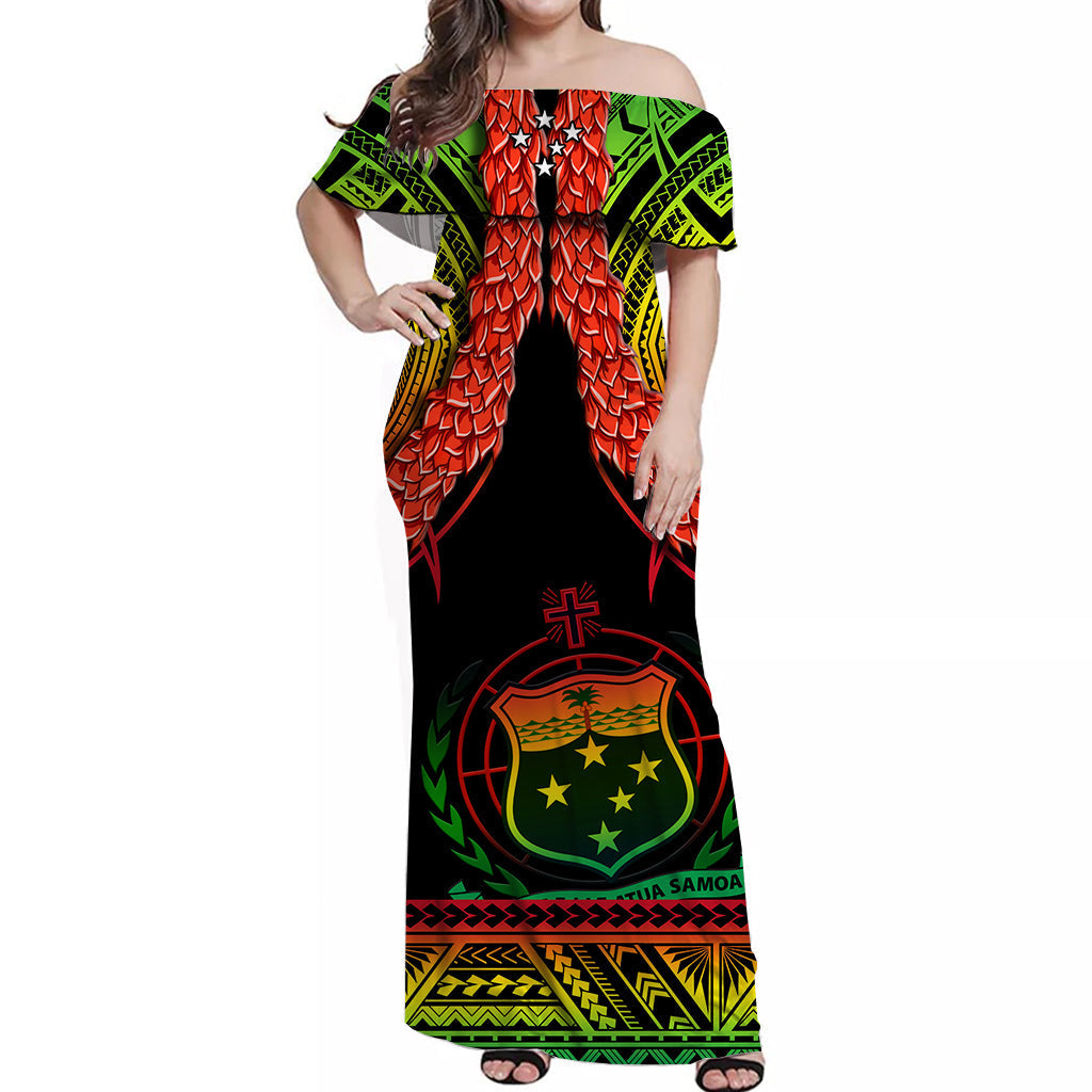 Samoa Rugby Off Shoulder Long Dress Teuila Torch Ginger Gradient Style