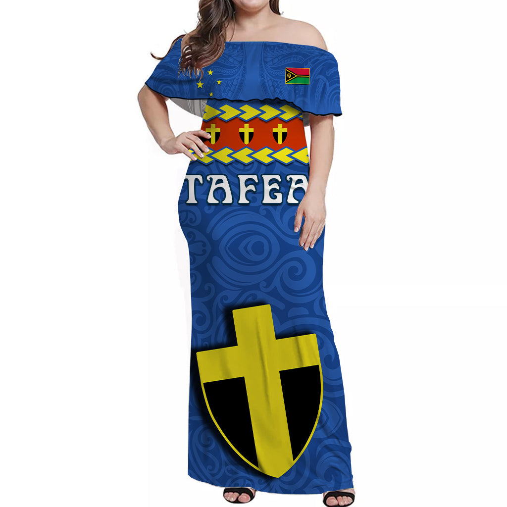 Tafea Province Off Shoulder Long Dress Vanuatu Pig Tusk Polynesian Flag Style