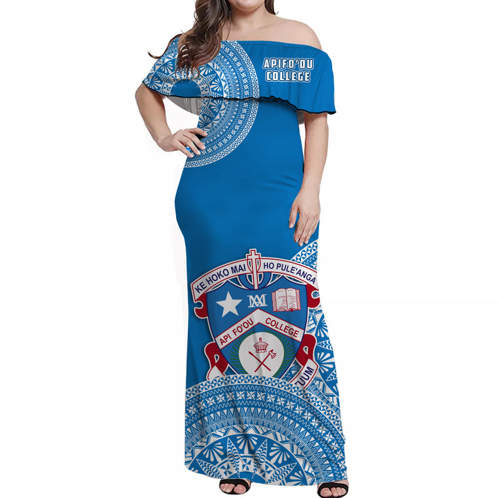 Apifoou Tonga College Off Shoulder Long Dress Tongan Ngatu Pattern