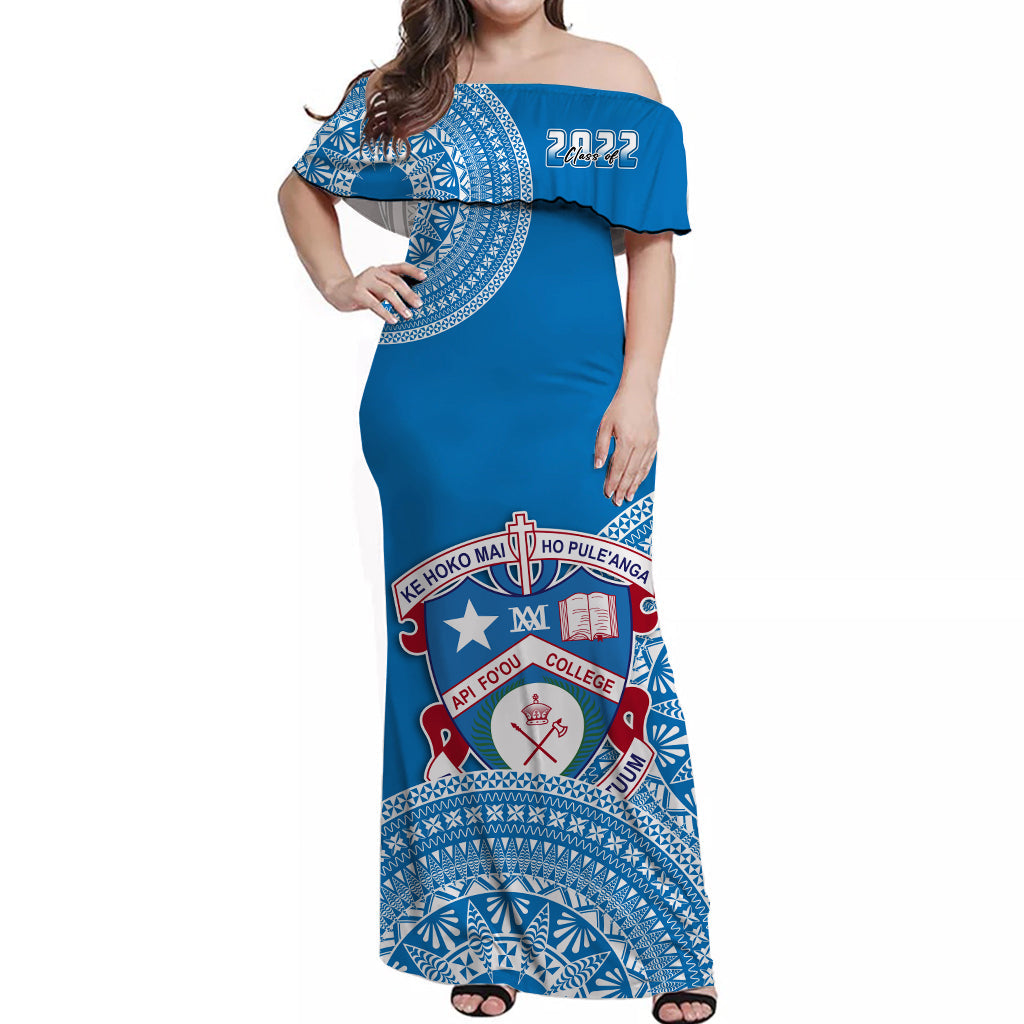 Apifoou Tonga College Off Shoulder Long Dress Class Of Year Tongan Ngatu Pattern