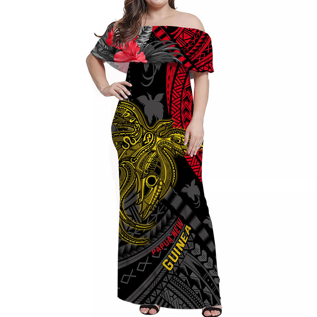 Papua New Guinea Off Shoulder Long Dress Raggiana Birds Of Paradise Happy 47th Independence Day