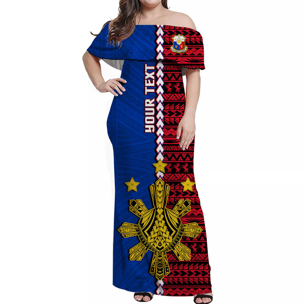 Custom Personalised Philippines Off Shoulder Long Dress Pilipinas Sun Mix Polynesian Pattern