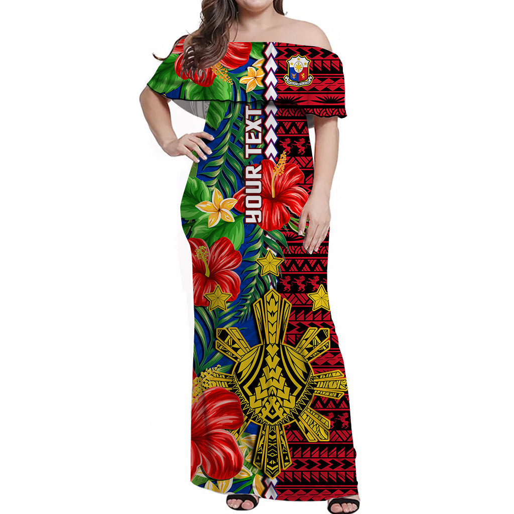 Custom Personalised Philippines Off Shoulder Long Dress Pilipinas Sun Mix Polynesian Pattern Ver.02