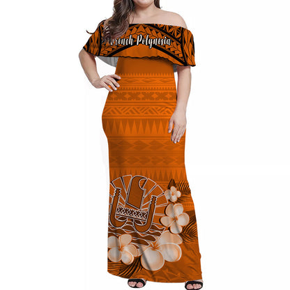 French Polynesia Off Shoulder Long Dress Happy Internal Autonomy Day Special Orange Version