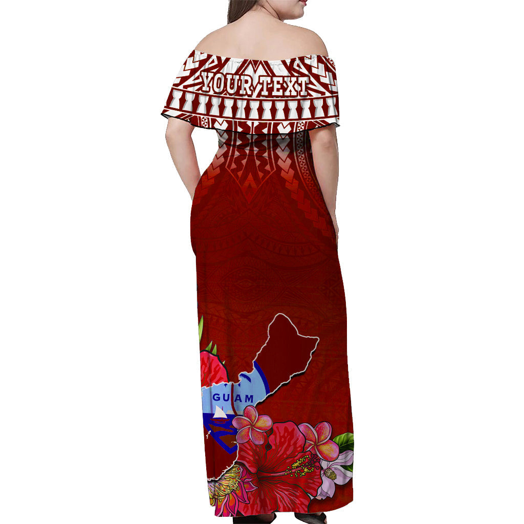 Custom Personalised Guam Chamorro Off Shoulder Long Dress Guaman Latte Stone Tropical Flowers Red Version