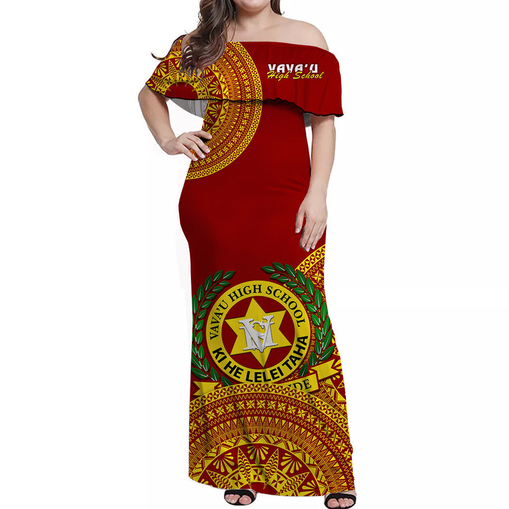 Tonga Vavau High School Off Shoulder Long Dress Tongan Ngatu Pattern
