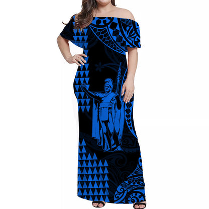 (Custom Personalised) Hawaii Day Kakau Matching Outfits For Couples Dress and Shirt Proud To Be Hawaiian Blue King Kamehameha and Kanaka