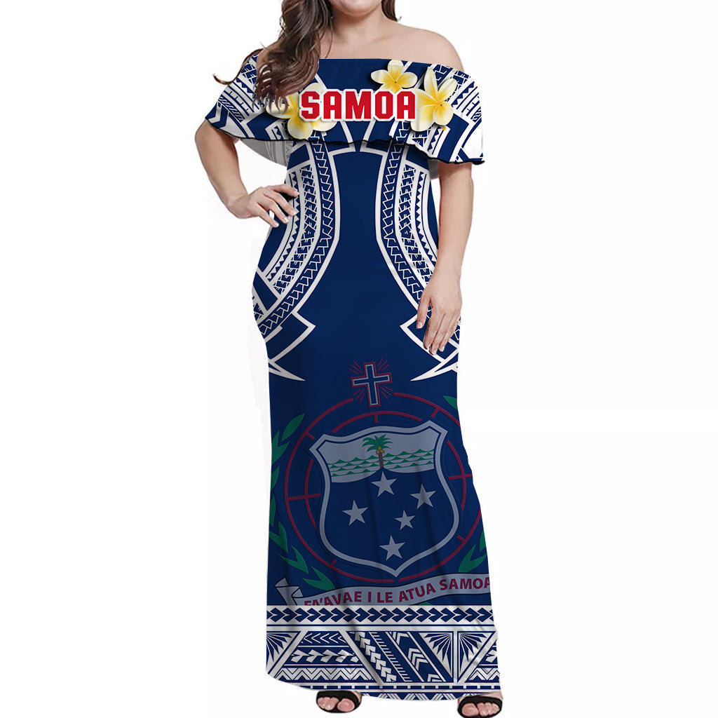 Samoa Off Shoulder Long Dress Samoan Plumeria Flowers Mix Polynesian Pattern Ver.01
