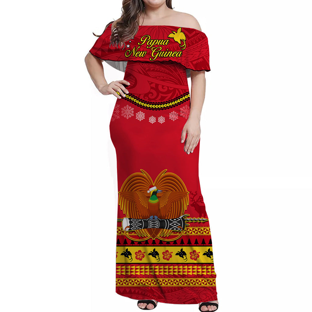 Papua New Guinea Christmas Off Shoulder Long Dress Bird Of Paradise Bikpela Hamamas Blong Dispela Krismas