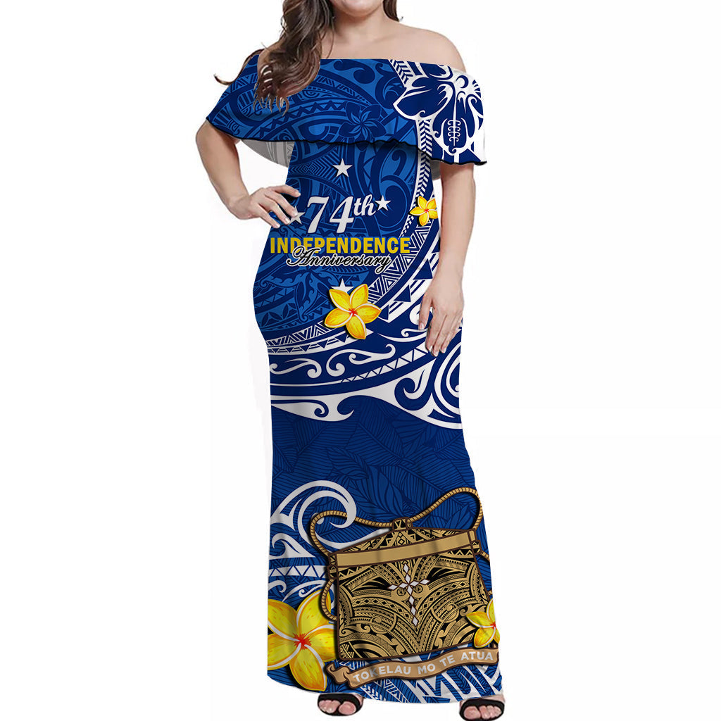 Tokelau Off Shoulder Long Dress National Badge Polynesian Happy 74th Independence Anniversary
