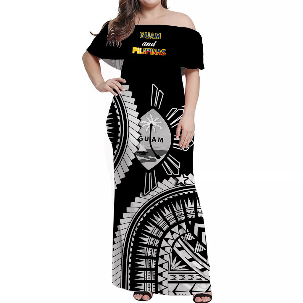 Custom Personalised Guam and Philippines Off Shoulder Long Dress Guaman Filipinas Together Black