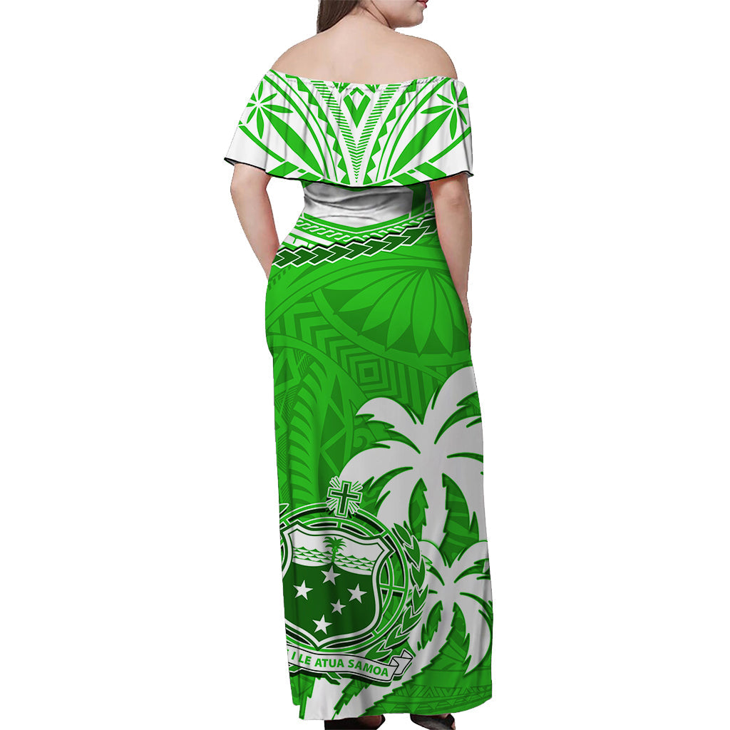 Samoa Off Shoulder Long Dress Samoan Coat Of Arms With Coconut Green Style
