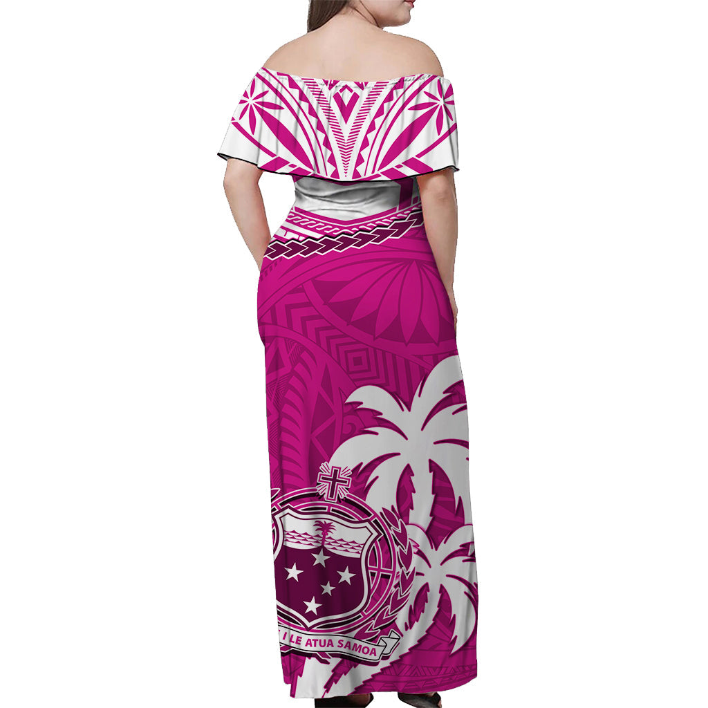 Samoa Off Shoulder Long Dress Samoan Coat Of Arms With Coconut Pink Style