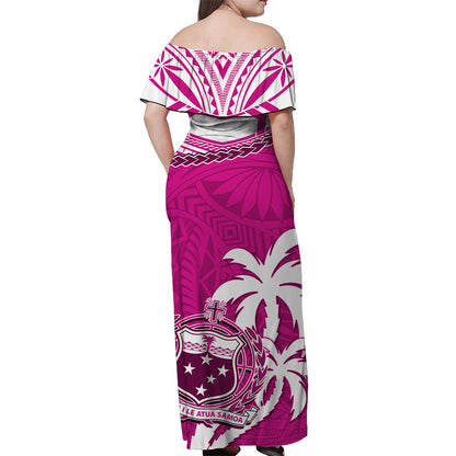 Samoa Off Shoulder Long Dress Samoan Coat Of Arms With Coconut Pink Style