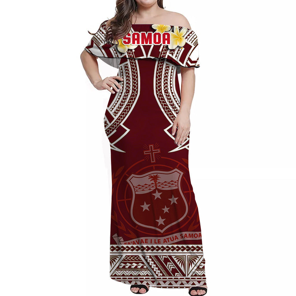 Samoa Off Shoulder Long Dress Samoan Plumeria Flowers Mix Polynesian Pattern Ver.04