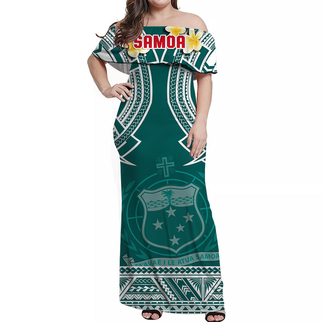 Samoa Off Shoulder Long Dress Samoan Plumeria Flowers Mix Polynesian Pattern Ver.02