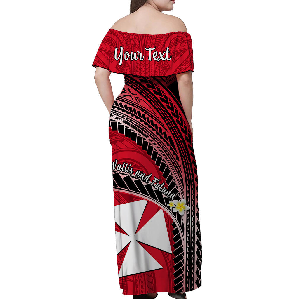 Custom Personalised Wallis And Futuna Off Shoulder Long Dress Plumeria Flowers With Red Polynesian Pattern