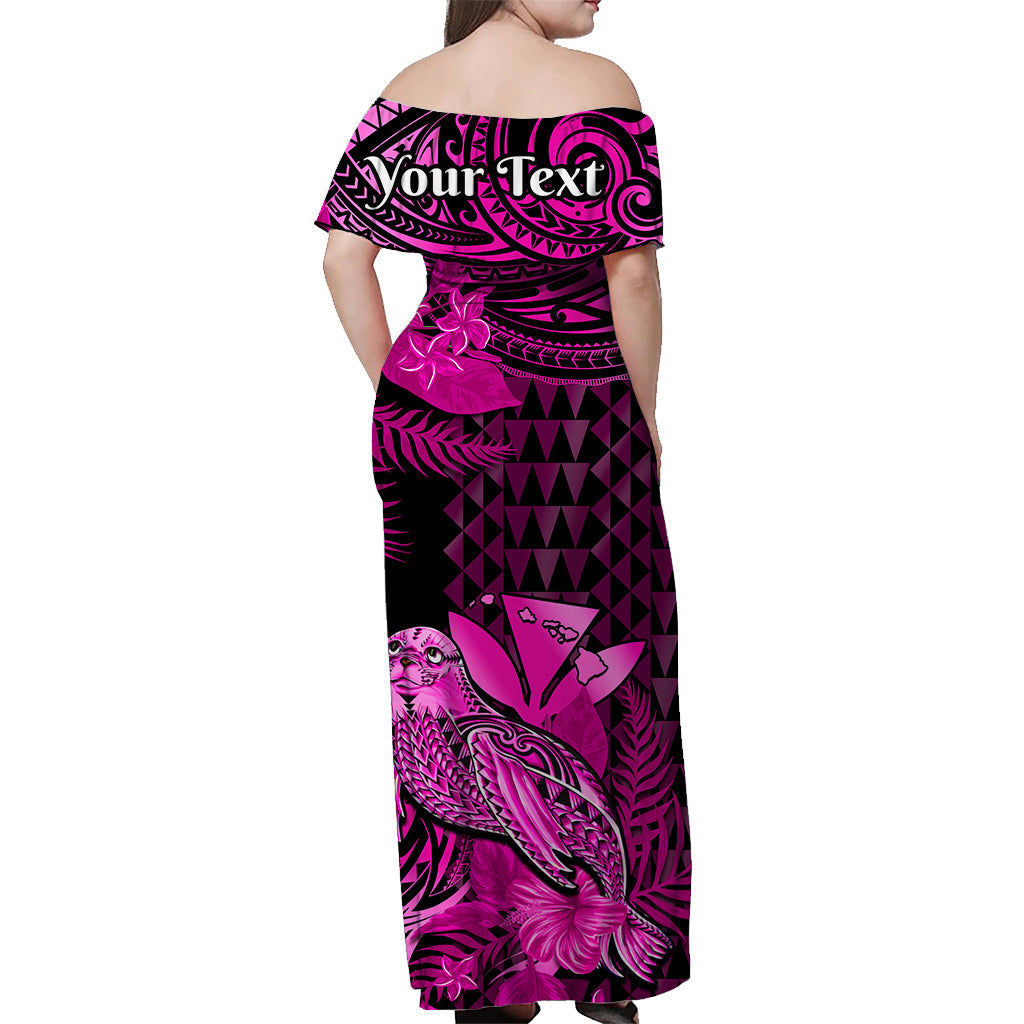 Custom Personalised Hawaii Monk Seal Off Shoulder Long Dress Kakau With Kanaka Pink